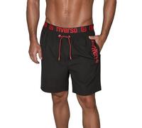 riverso Short de Bain RIVBobby pour Homme - Short de Bain d'été - Short de Plage - avec Cordon de Serrage - Imprimé - 100% Polyester - Noir/Rouge Cerise, XXX-Large