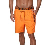 riverso Short de Bain RIVBobby pour Homme - Short de Bain d'été - Short de Plage - avec Cordon de Serrage - Imprimé - 100% Polyester - Noir - Vert - Orange - Rouge - Orange Brillant/Noir, M