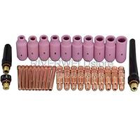 RIVERWELD 33pcs Corps de pince TIG 10N30 (Ø1,0 mm) 10N31 (Ø1,6 mm) Buse en alumine 10N50#4 10N49#5 10N48#6 10N47#7 Capuchon arrière 57Y02 57Y03 57Y04 Kit de tailles assorties pour DB SR WP-17 18 26