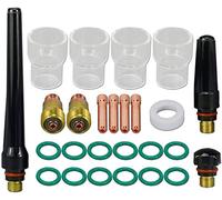 RIVERWELD Corps de Collet Courts Trapus pour Diffuseur de Gaz Compact TIG 17GL332 10N24S 2,4mm Coupes en Verre Transparent Buse en Quartz #12 pour SR WP 17 18 26 Torche de Soudage TIG 26pcs