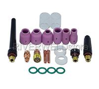 RIVERWELD Lentilles de Gaz TIG Stubby 17GL332 et Coupe en Pyrex et Buse Alumine Kit Fit DB SR WP 17 18 26 Torche de Soudage Tig 21pcs
