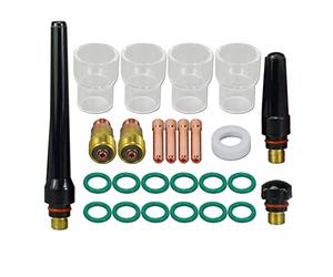 RIVERWELD soudeuse TIG avec lentille à gaz courte, corps de pince 17GL 10N | 26pcs Buses en quartz 17GL332 10N24S n° 12, capuchon arrière 21,0 mm 57Y02 pour torche de soudage TIG SR WP 17 18 26