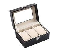 Riveryy Boîte à Montres avec 3 Compartiments Boîte de Rangement pour Montres Bracelets Rangement pour Montres en Pu avec Couvercle en Verre,doublure en Velours Idéal pour Cadeau,Noir (15.8 * 11 * 8cm