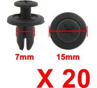 Rivet en Plastique bouton-poussoir porte fixation garde-boue Bouclier Agrafe Trou 7mm 20PCS noir