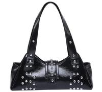 Rivet Punk Styles Aisselle Sac à bandoulière avec forme de raviolis en cuir PU pour femme à la recherche de mode tendance, Noir , Taille unique
