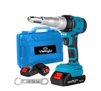 Riveteuse à batterie 24 V Brushless - Riveteuse automatique pour Rivets aveugles 3-5 mm, Force de traction 10000N, Couple 140 Nm, 2 batteries incluses