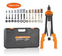 VEVOR Riveteuse Manuelle pour Écrou à Sertir 41 cm Pince à Insert Fileté avec 13 Mandrins 186 Écrous de 13 Tailles Outil à Riveter Dérivetage Semi-Automatique avec Mallette pour Automobile Bricolage