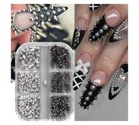 Rivets à ongles coniques noirs et argentés, 150 pièces, 6 grilles | Les clous en alliage mixte noir et argent se marient parfaitement avec un vernis foncé ou métallique.