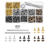 Rivets en Cuir, 12mm 8mm 6mm, Rivets pour Rivet Cuir à Frapper, 240 Ensembles Tête Ronde Bouton Goujon, Rivets à Double Capuchon Tubulaires, Bouton Pression Cuir, pour Déco DIY, Vêtement, Artisanat