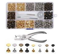 Rivets en Cuir 180 Ensemble 2 Tailles Double Rivet Goujons Tubulaires en Métal avec 3 Pièces Outil de Fixation et Punch Pince pour Artisanat en Cuir DIY Rivets de Remplacement 3 Couleurs