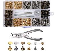 Rivets en Cuir, 240 Ensembles Rivets à Double Goujons Métalliques Tubulaires 2 Tailles avec Pinces et 3 Ensemble de Fixation Punch Outils pour Remplacement de Rivets DIY Artisanat Cuir 3 Couleurs