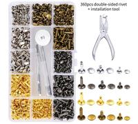 Rivets En Cuir À Double Capuchon, Ggoujons Métalliques Tubulaires Avec 4 Outils De Fixation Pour Le Bricolage Artisanat Du Cuir, Clou De Tête De Clou, 360 Pièces