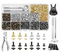 Rivets en Cuir Ensemble 3 Tailles Double Rivet Goujons Tubulaires en Métal avec 3 Pièces Outil de Fixation et Punch Pince pour Artisanat en Cuir DIY Rivets 3 Couleurs (360pcs)