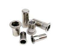 Rivets Fileté Écrou à rivets en acier inoxydable 304 A2, tête plate, petit aveugle fraisé, demi-hexagone, insertion hexagonale(Type F,30pcs M10)