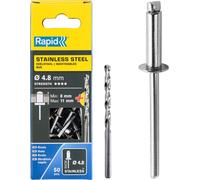 Rivets Pop en Acier Inoxydable Ø4.8 x 14 mm,Rivets Aveugles pour Plaques d'Immatriculation/Garde-Boue/Revêtements Métalliques/Tôle-Foret Inclus-50 Pièces,Emballage Boîte (5001461)