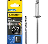 Rivets Pop en Acier Inoxydable Ø4 x 8 mm,Rivets Aveugles pour Plaques d'Immatriculation/Garde-Boue/Revêtements Métalliques/Tôle-Foret Inclus-50 Pièces,Emballage Boîte (5001460)