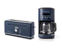 riviera&bar Ensemble Petit Déjeuner 2 en 1 - Grille-Pain 2 Fentes et Cafetière à Filtre Programmable - Bleu, Design Élégant