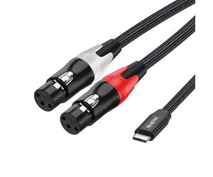 RIVIERA Câble audio USB C vers 2 XLR femelles en nylon tressé à faible bruit pour lecteurs numériques et instruments musculaires, amplificateur, haut-parleur, console de mixage, etc. 1,8 m