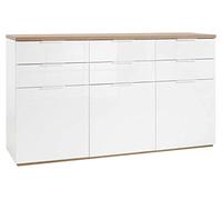 Riviera Commode buffet multi-usages | Décor | Blanc brillant | Chêne Riviera | 3 portes | 6 tiroirs