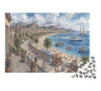 Riviera françaisePuzzle DIY 1000 Pièces en Papier Recyclé Plage Cannes pour Adultes Anti-Stress Loisirs Créatifs Qualité Premium 52x38cm/1000pcs