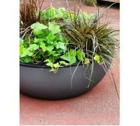 Riviera Pot de Fleurs Rond en Polypropylène Résistant, Diamètre 40 cm, Hauteur 15 cm, Couleur Gris Granit