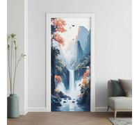 Rivière Cascade Effet 3D Sticker Porte, Zen Papier Autocollant Porte Mural Décoration, Eau de Montagne Stickers Muraux Amovible PVC 95x215 cm