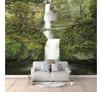 Rivière Cascade Forêt Verte Cubique Papier Peint 3D Installation Facile Intissé Tapisserie Bureau Salon Canapé Chambre Décoration Murale-300cm×210cm