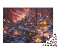 Rivière Chalet Hiver 1000pcs Mini Puzzle pour Famille Difficile | 70x50cm Carton Décor Salon Structure Durable Cadeau Anniversaire Soulagement Stress