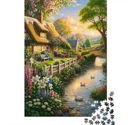 Rivière Chaumière Jardin 1000pcs Mini Puzzle pour Famille Difficile | 70x50cm Carton Décor Salon Structure Durable Cadeau Anniversaire Relaxation