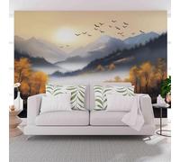 Rivière Dans la Jungle Papier Peint Panoramique 350 x 256 cm (L x H), Forêt Montagneuse Avec Oiseaux Panoramique Décoration Murale Pour Salon, Salon, Mur TV Artistique, Restaurant Décoration Murale