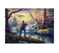 Rivière Forêt Pêcheur 1000pcs Mini Puzzle pour Famille Difficile | 38x26cm Carton Décor Salon Structure Durable Cadeau Anniversaire Soulagement Du Stress