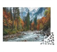 Rivière Montagne Automne Puzzle 1000 pièces Difficile pour Adultes Rivière Montagnes Pins Premium Épais Robuste Haute Qualité Vibrant Relaxation Antistress Jeu 52x38cm/1000pcs