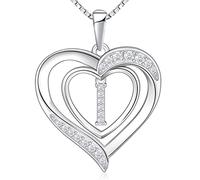 RIVIKO Collier avec initiale en forme de cœur pour femme, pendentif en argent sterling 925, bijou personnalisé pour Saint-Valentin, fête des mères, anniversaire de mariage, Noël, anniversaire de