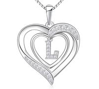 RIVIKO Collier avec initiale en forme de cœur pour femme, pendentif en argent sterling 925, bijou personnalisé pour Saint-Valentin, fête des mères, anniversaire de mariage, Noël, anniversaire de