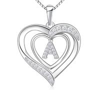 RIVIKO Collier avec initiale en forme de cœur pour femme, pendentif en argent sterling 925, bijou personnalisé pour Saint-Valentin, fête des mères, anniversaire de mariage, Noël, anniversaire de