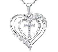 RIVIKO Collier avec initiale en forme de cœur pour femme, pendentif en argent sterling 925, bijou personnalisé pour Saint-Valentin, fête des mères, anniversaire de mariage, Noël, anniversaire de
