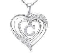 RIVIKO Collier avec initiale en forme de cœur pour femme, pendentif en argent sterling 925, bijou personnalisé pour Saint-Valentin, fête des mères, anniversaire de mariage, Noël, anniversaire de