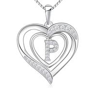 RIVIKO Collier avec initiale en forme de cœur pour femme, pendentif en argent sterling 925, bijou personnalisé pour Saint-Valentin, fête des mères, anniversaire de mariage, Noël, anniversaire de