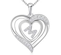 RIVIKO Collier avec initiale en forme de cœur pour femme, pendentif en argent sterling 925, bijou personnalisé pour Saint-Valentin, fête des mères, anniversaire de mariage, Noël, anniversaire de