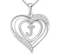 RIVIKO Collier avec initiale en forme de cœur pour femme, pendentif en argent sterling 925, bijou personnalisé pour Saint-Valentin, fête des mères, anniversaire de mariage, Noël, anniversaire de