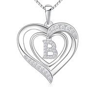 RIVIKO Collier avec initiale en forme de cœur pour femme, pendentif en argent sterling 925, bijou personnalisé pour Saint-Valentin, fête des mères, anniversaire de mariage, Noël, anniversaire de