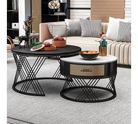 RIVILA Table Basse Moderne de salon Moderne de Style Minimaliste, Table Ronde en ardoise, 2 Tables empilantes Rondes, avec Ouvertures de Stockage, Convient pour Le salon, B