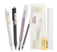 RIVLOP Papeterie 7Pcs Set d'écriture, Porte Mine 0,5 mm, Crayon Mécanique Set avec Gommes, Stylo à Bille à Encre Gel 0,5 mm, Surligneur, Ruler, Set Papeterie avec Etui pour Dessiner, Ecrire