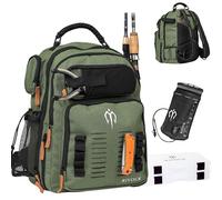 RIVOCK Sac à dos pour matériel de pêche avec supports de canne, 2 boîtes de matériel et poche d'hydratation - Poche isotherme pour sac de pêche de 35 L | Équipement et équipement de pêche
