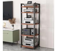 Rivorne Armoire de Rangement Multimédia, Meuble Chaine HiFi À 5/6/7/8 Etagères Audio/Vidéo Armoire D'équipement Multifonctionnel pour DVD,Console de Jeu-Facile À Assembler(Walnut,5-Tier)