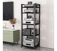 Rivorne Armoire de Rangement Multimédia, Meuble Chaine HiFi À 5/6/7/8 Etagères Audio/Vidéo Armoire D'équipement Multifonctionnel pour DVD,Console de Jeu-Facile À Assembler(Black,5-Tier)