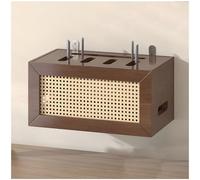 Rivorne Boîtier Modem Mural, Meuble de Rangement pour Décodeur, Boîtier de Rangement pour Câbles en Bois, Étagère pour Routeur en Rotin pour Chambre À Coucher Ou Salon(42x24x21cm/17x11x8)