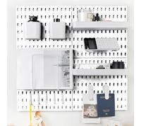RIVTUN Kit de combinaison de panneaux perforés pour organisateur mural, kits de panneaux perforés muraux pour cuisine, chambre, bureau et salle de bain, 4 panneaux perforés blancs et 14 accessoires, 55,9 x 55,9 cm