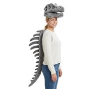 RIXANT Ensemble de Costume de dinosaure squelette, avec casque en peluche et colonne vertébrale, crâne de Dino portable for Halloween Cosplay adulte(Gray,80cm)