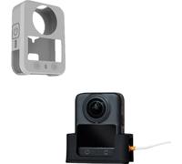 Rixavleo Camera Essential Bundle pour DJI Osmo 360, étui de protection en silicone + station de charge, coque intégrale antichoc avec base antidérapante pour accessoires de caméra d'action (gris)